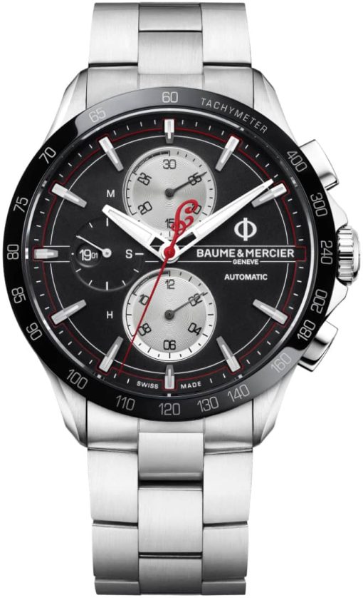 Baume & Mercier L.E. Clifton Club Indian Motorcycle Automatic Chronograph Black Dial SS Watch, 44mm