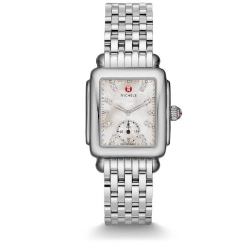 Michele Deco Mid MOP w/ Diamond Dial Silver Bracelet Watch, 29mm