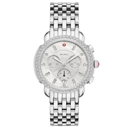 Michele Sidney Chronograph MOP w/ Diamond Dial Silver Watch, 38mm