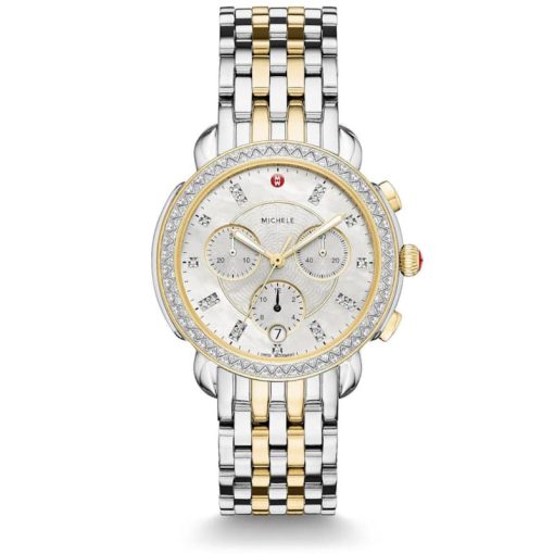 Michele Sidney Chronograph MOP w/ Diamond Dial Two-Tone Watch, 38mm