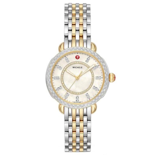 Michele Sidney Classic Two-Tone Diamond Watch, White MOP Dial