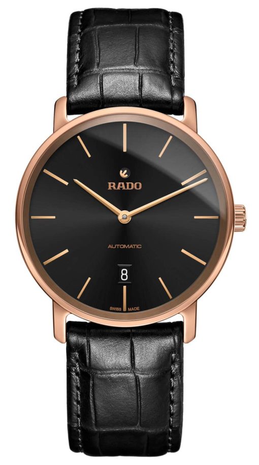 Rado DiaMaster Thinline Automatic Black Dial Leather Watch, 40mm