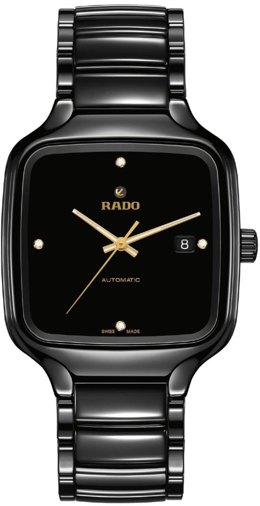 Rado True Square Diamonds Automatic Black Dial Ceramic Watch, 38mm