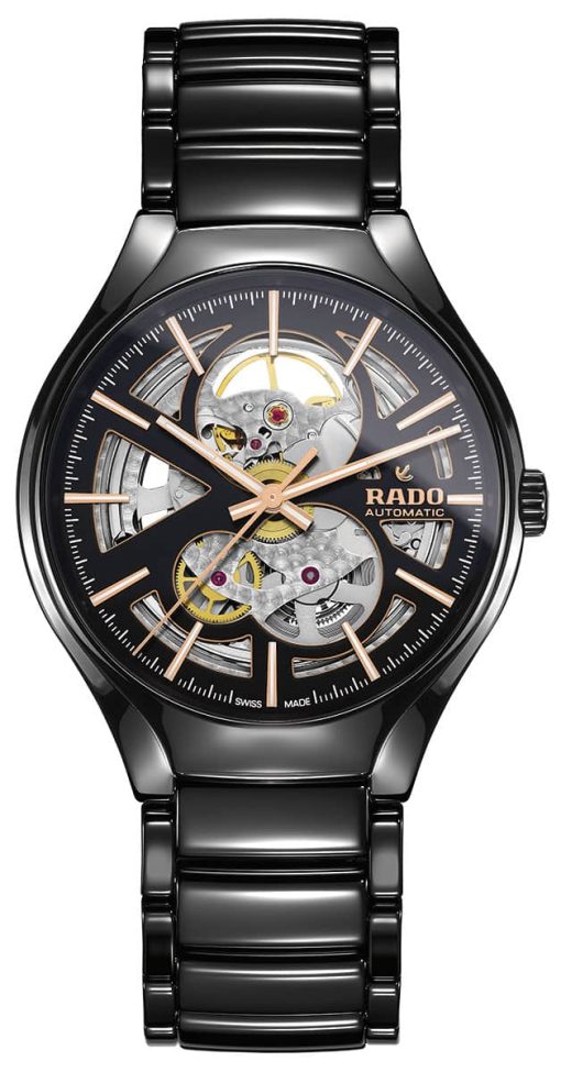Rado True Automatic Open Heart Black Dial Ceramic Watch, 40mm