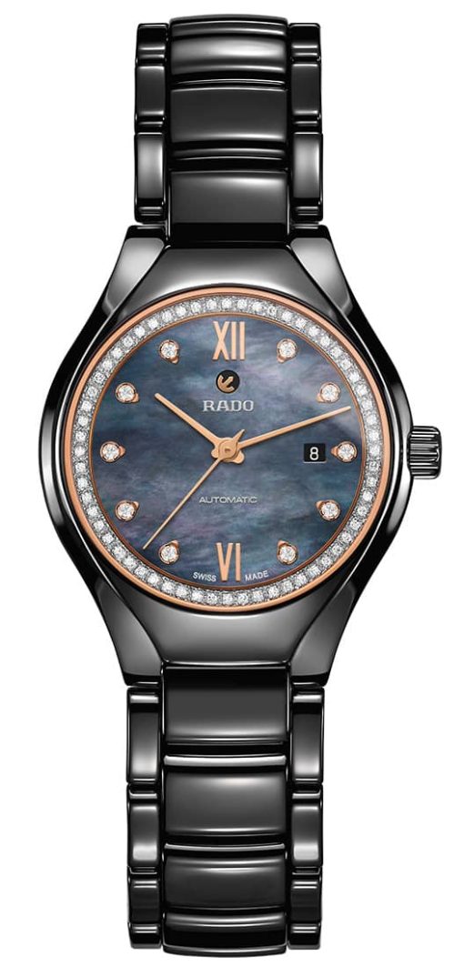 Rado True Automatic Diamonds Blue MOP Dial Ceramic Watch, 30mm