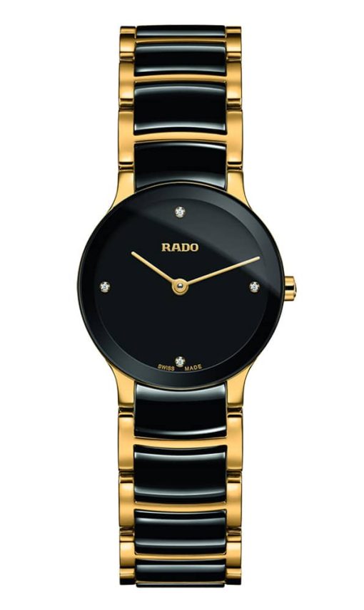 Rado Centrix Diamonds Quartz Black Dial Two-Tone Watch, 23mm
