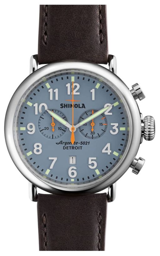 Shinola The Runwell Chrono Slate Blue Dial Brown Leather Watch, 47mm