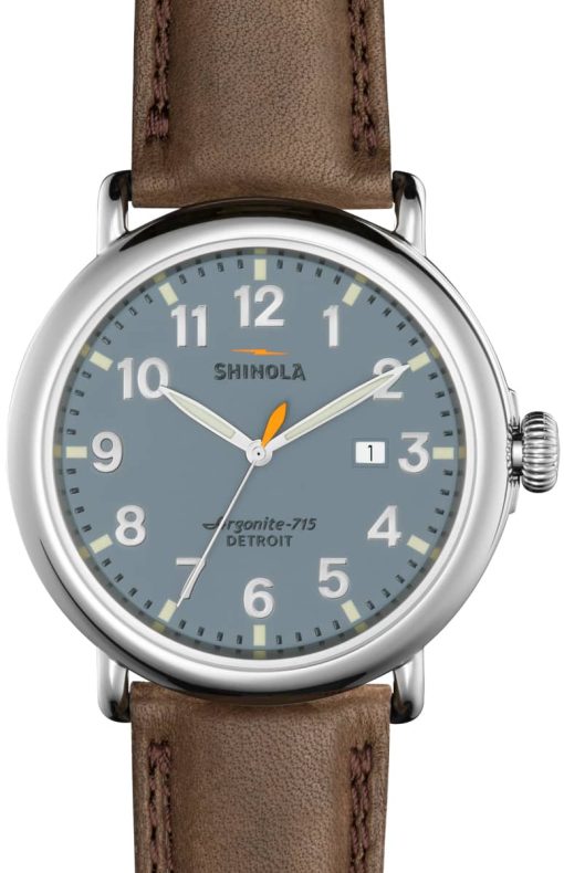 Shinola The Runwell Slate Blue Dial Brown Leather Watch, 47mm