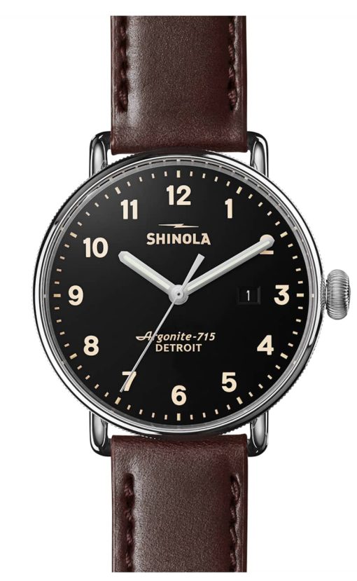 Shinola The Canfield Black Dial Leather Watch, 43mm