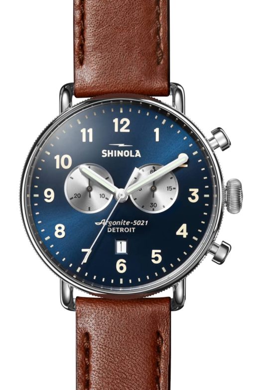 Shinola The Canfield Chrono Blue Dial Brown Leather Watch, 43mm