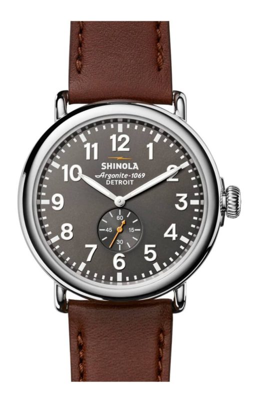Shinola The Runwell Cool Gray Dial Cognac Leather Watch, 47mm