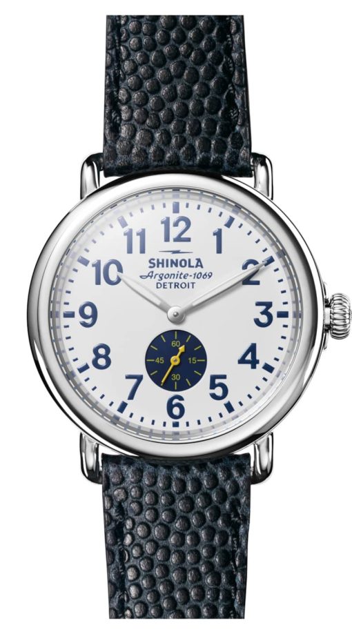 Shinola The Runwell White Dial Navy Leather Watch, 41mm
