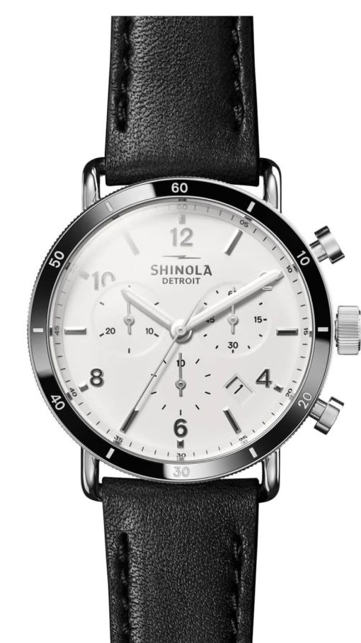 Shinola The Canfield Sport White Dial Black Leather Watch, 40mm