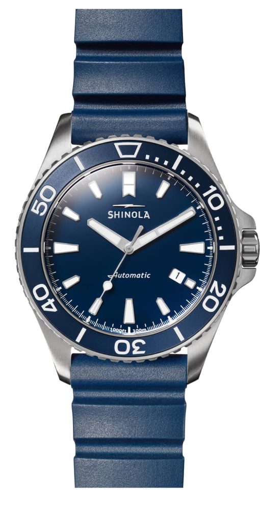Shinola The Lake Michigan Monster Automatic Blue Dial Rubber Strap Watch, 43mm