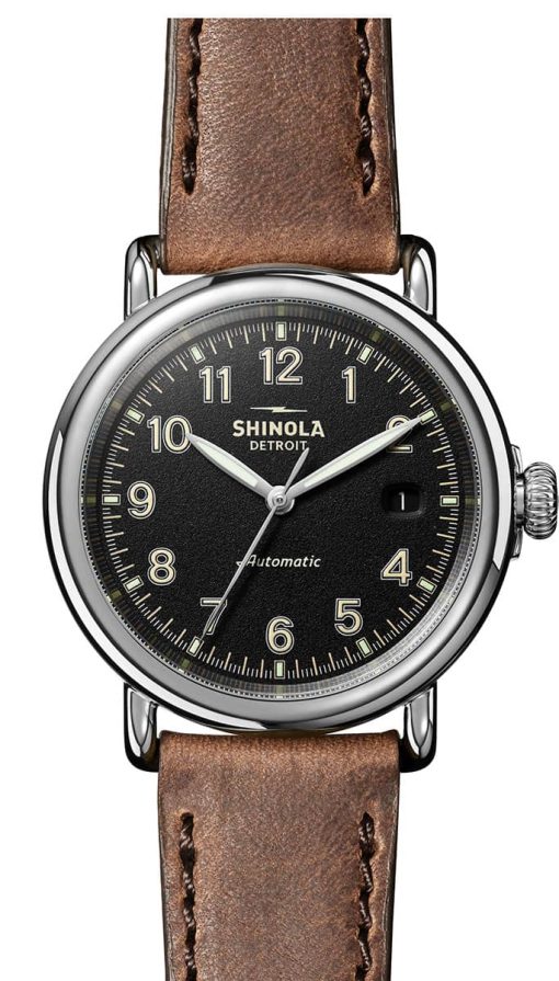 Shinola The Runwell Automatic Matte Black Dial Leather Watch, 39.5mm