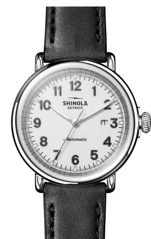 Shinola The Runwell Automatic White Dial Black Leather Watch, 45mm