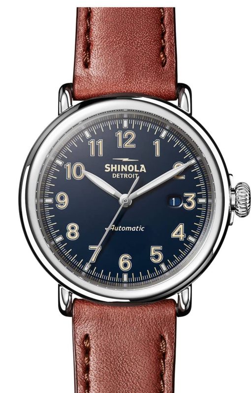 Shinola The Runwell Automatic Midnight Blue Dial Cognac Leather Watch, 45mm