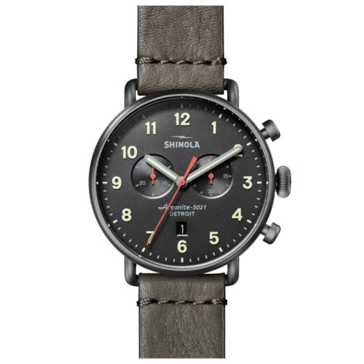 Shinola The Canfield Chrono Gunmetal Dial Leather Watch, 43mm
