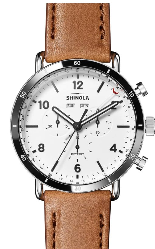 Shinola The Canfield Sport White Dial Bourbon Leather Watch, 45mm