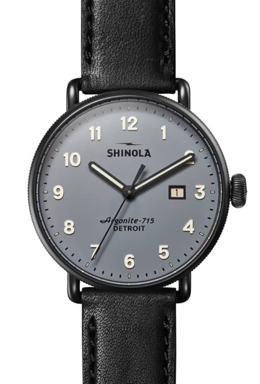Shinola The Canfield Gray Dial Leather Watch, 43mm