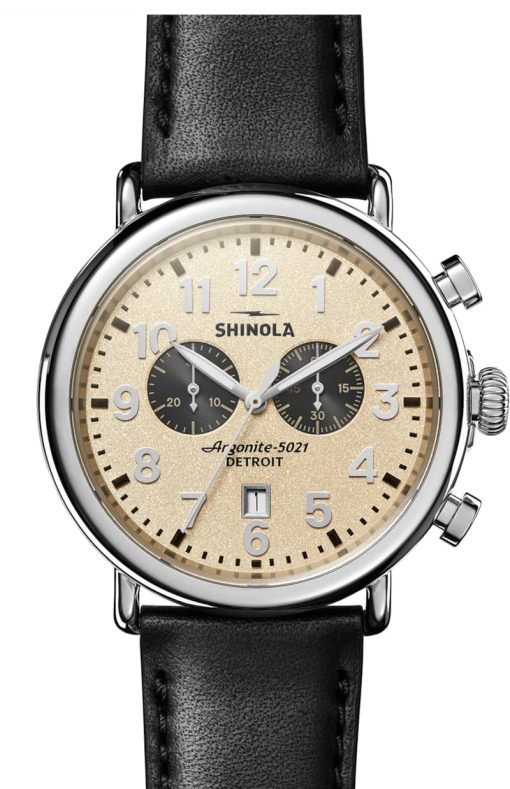 Shinola The Runwell Chrono Cream Dial Leather Watch, 47mm