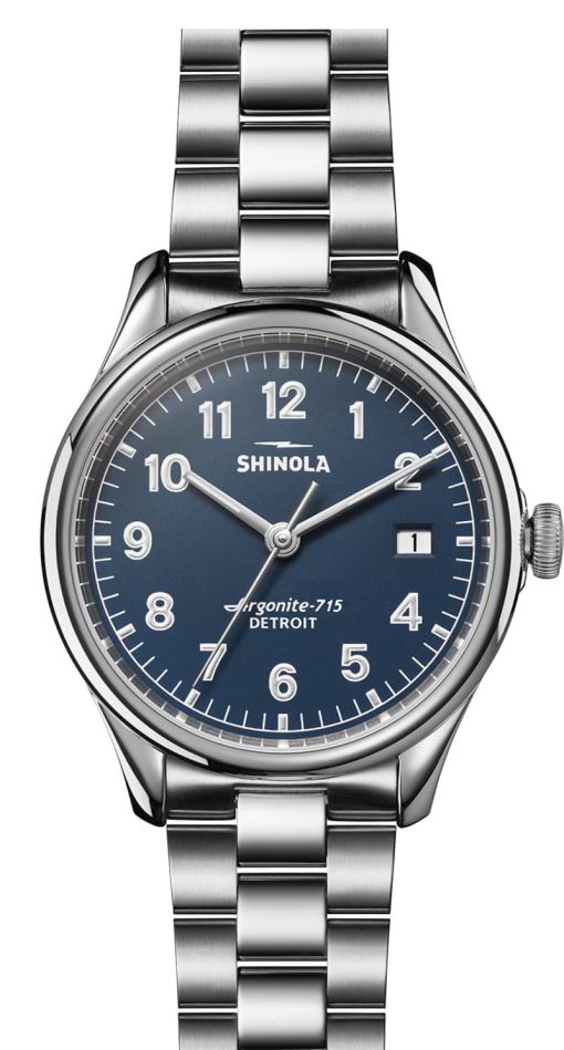 Shinola The Vinton Midnight Blue Dial Stainless Steel Bracelet Watch, 38mm