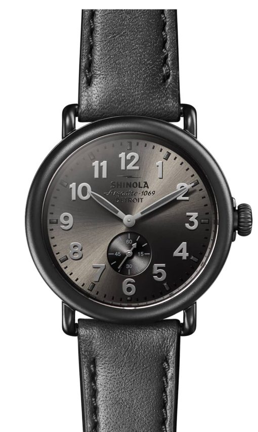 Shinola The Runwell Gunmetal Dial Black Leather Strap Watch, 41mm