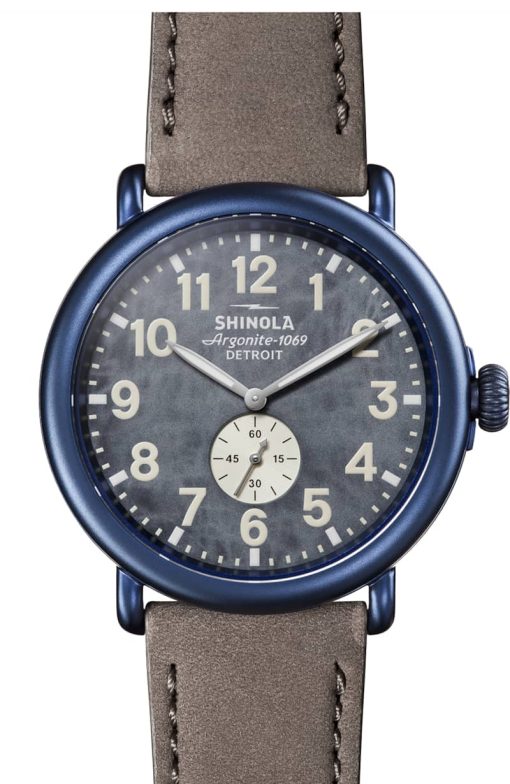 Shinola The Runwell 47mm Blue Hand Painted Dial Sandblast PVD Blue Mens Watch