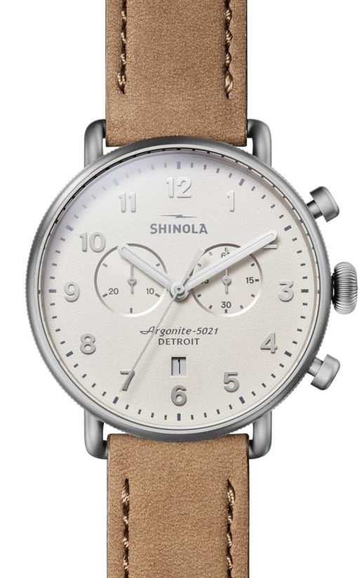 Shinola The Canfield Chrono 43mm Ivory Dial Sandblast Stainless Steel Womens Watch