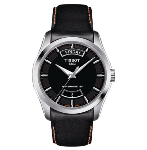Tissot Couturier Quartz Powermatic 80 Black Dial Cow Leather Watch, 39mm