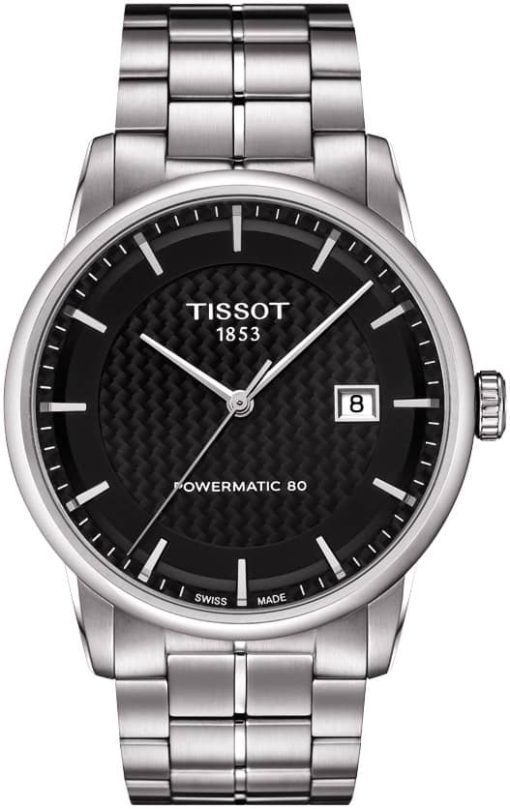 Tissot Luxury Automatic Black Carbon Dial Stainless Steel Bracelet Watch, 43mm