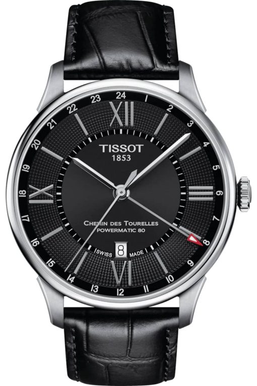 Tissot Chemin Des Tourelles Powermatic 80 Black Dial & Black Leather Watch, 42mm