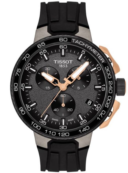 Tissot T-Race Cycling Chronograph Gunmetal Dial Black Silicone Watch, 45mm