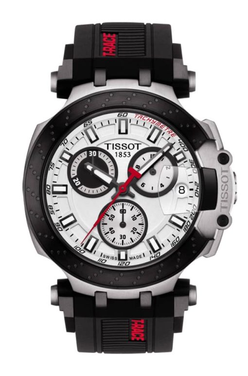 Tissot T-Race Chronograph White Dial Black Silicone Strap Watch, 43mm