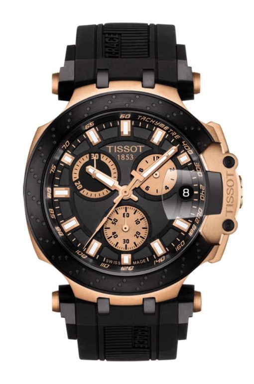 Tissot T-Race Chronograph Black Dial & Silicone Strap Watch, 43mm