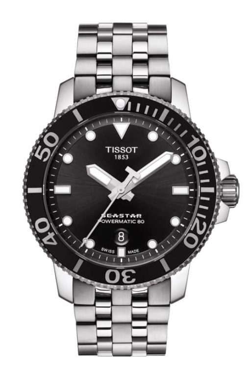 Tissot Seastar 1000 Powermatic 80 Black Dial Stainless Steel Bracelet Watch, 43mm