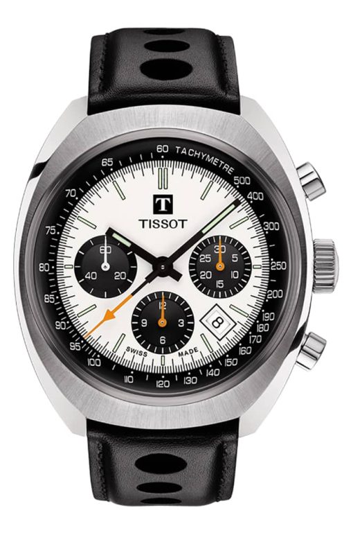 Tissot Heritage 1973 Chronograph Silver Dial Black Leather Strap Watch, 46.6mm