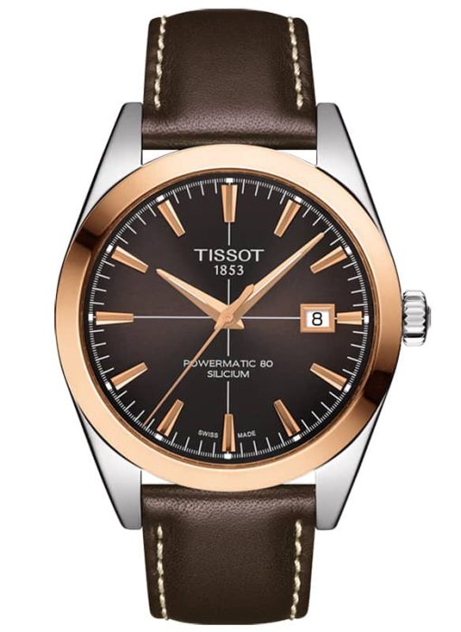 Tissot Gentleman Automatic Powermatic 80 Silicium Black Dial Brown Leather Watch, 40mm