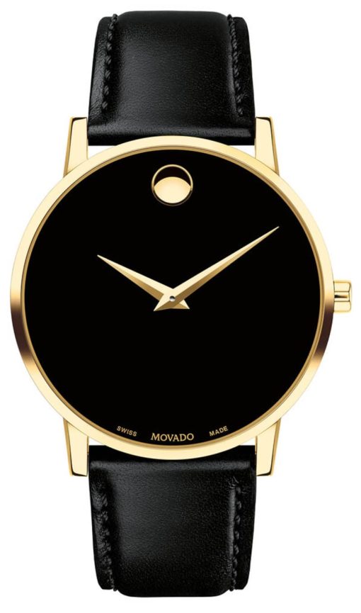 Movado Museum Classic Black Dial Leather Watch, 40mm