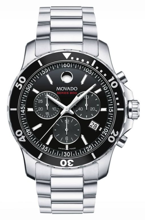 Movado Series 800 Black Dial Stainless Steel Bracelet Watch, 42mm