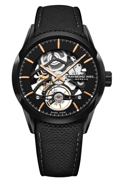 Raymond Weil Freelancer Automatic Black Skeleton Dial & Leather Strap Watch, 42mm