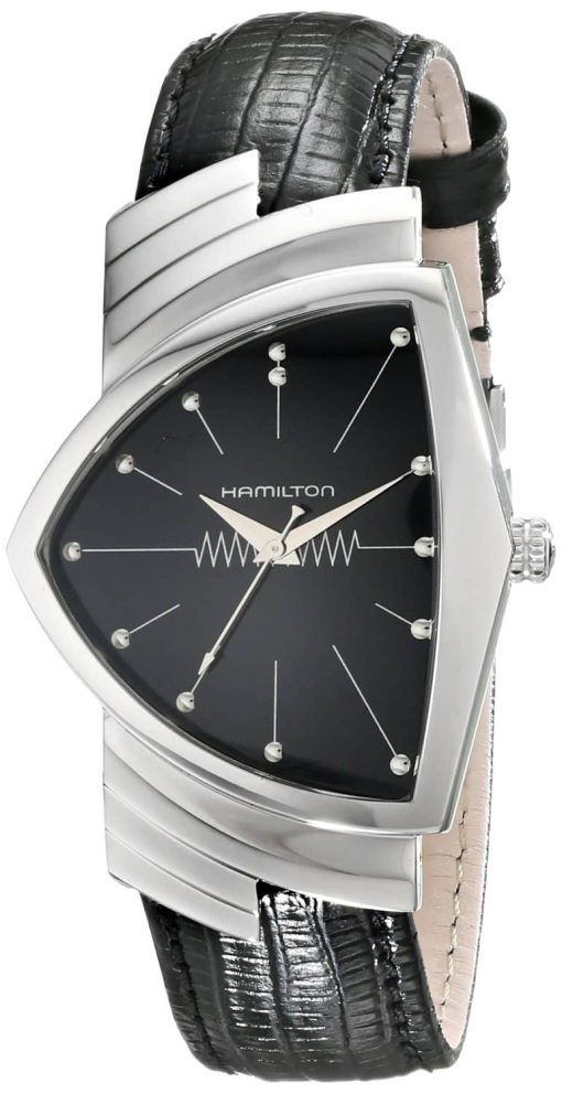 Hamilton Ventura Quartz Black Dial & Lizard Style Leather Watch, 32.3mm x 50.3mm