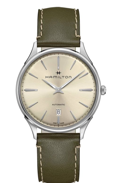 Hamilton Jazzmaster Thinline Auto White Dial Olive Green Leather Watch, 40mm