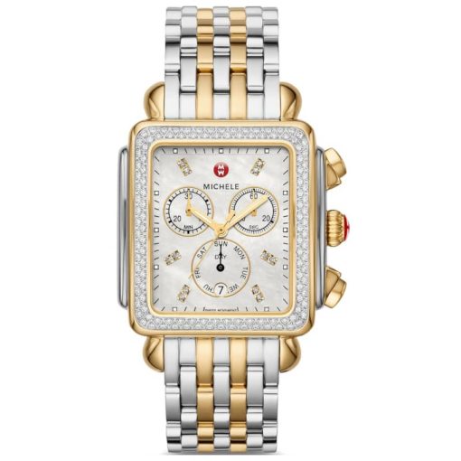 Michele Deco XL Limited Edition Chronograph MOP w/ Diamond Dial Two-Tone Bracelet Watch, 36mm