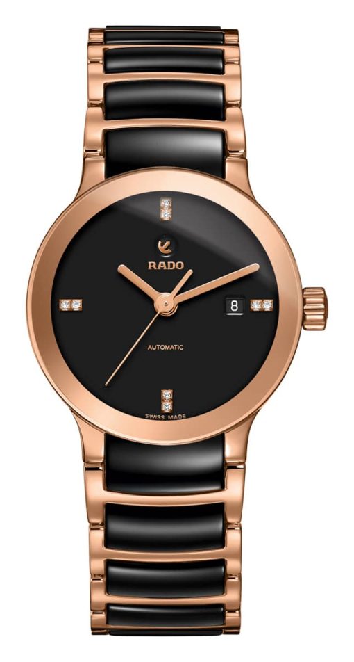 Rado Centrix Automatic Diamonds Black Dial Two-Tone Watch, 28mm