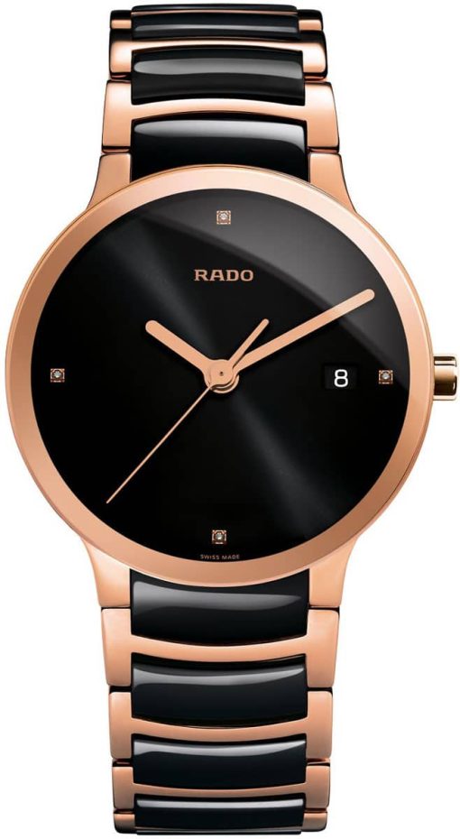 Rado Centrix Diamonds Black Dial Two Tone Watch, 38mm