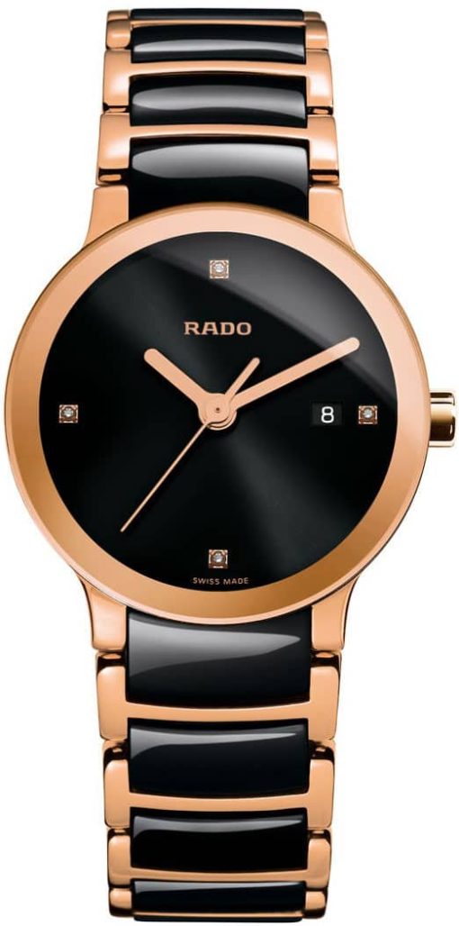 Rado Centrix Diamonds Black Dial Two Tone Watch, 28mm