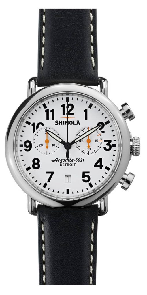 Shinola The Runwell Chrono White Dial Black Leather Strap Watch, 41mm