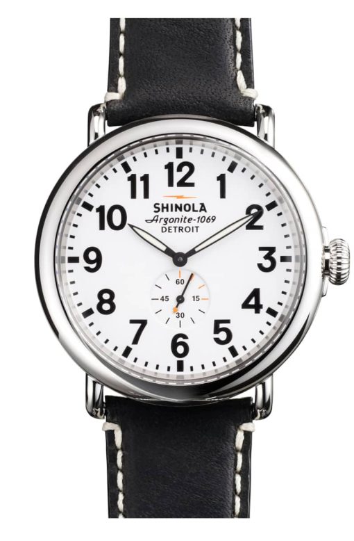 Shinola The Runwell White Dial Black Leather Strap Watch, 47mm