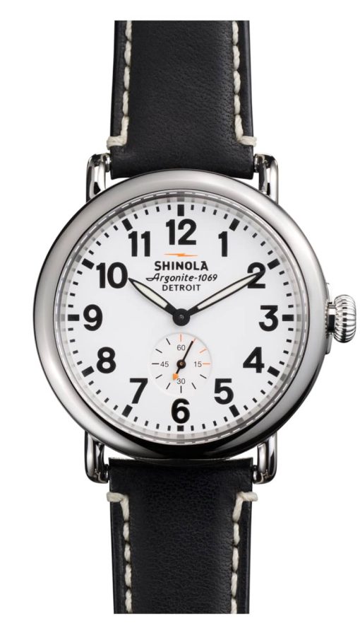 Shinola The Runwell White Dial Black Leather Strap Watch, 41mm